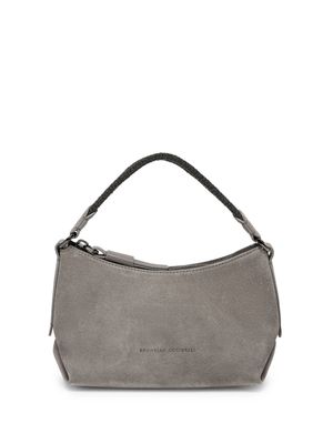 Brunello Cucinelli Monili-handle suede shoulder bag - Grey