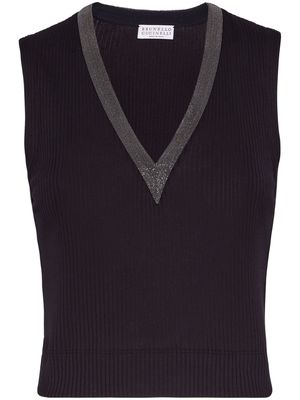 Brunello Cucinelli Monili-trim cotton-blend tank top - Black