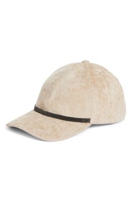 Brunello Cucinelli Monili Trim Cotton Corduroy Baseball Cap in C700 Dark Beige