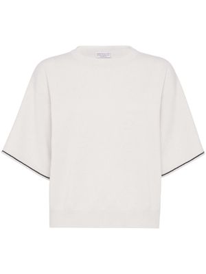 Brunello Cucinelli Monili-trim knitted top - Neutrals