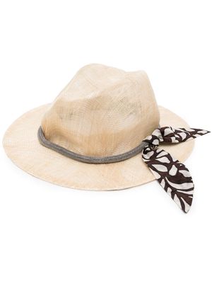 Brunello Cucinelli Monili-trim woven fedora hat - Neutrals