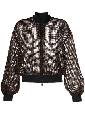 Brunello Cucinelli net-embroidered sequin bomber jacket - Brown