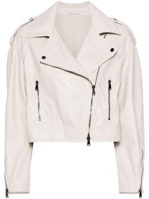 Brunello Cucinelli notched-lapels leather jacket - Neutrals
