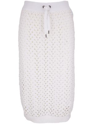 Brunello Cucinelli open-knit drawstring-waist skirt - White