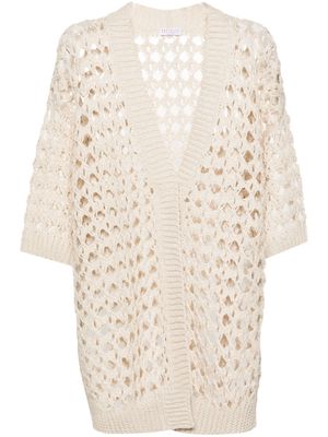 Brunello Cucinelli open-knit half-sleeve cardi-coat - Neutrals