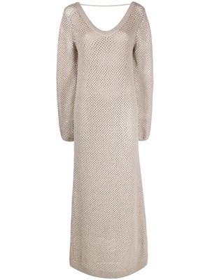 Brunello Cucinelli open-knit maxi dress - Neutrals
