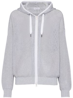 Brunello Cucinelli open-knit zip-up hoodie - Grey