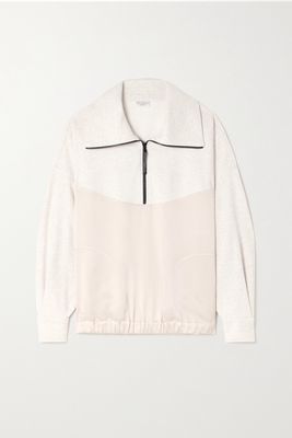 Brunello Cucinelli - Paneled Cotton-jersey And Satin Half-zip Sweatshirt - Off-white