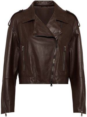 Brunello Cucinelli panelled leather cropped jacket - Brown