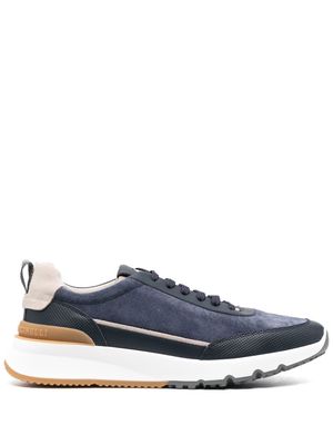 Brunello Cucinelli panelled leather-suede sneakers - Blue