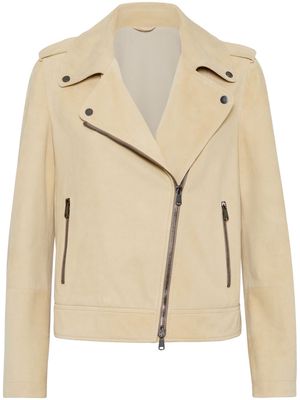 Brunello Cucinelli panelled suede cropped jacket - Yellow