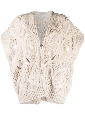 Brunello Cucinelli patterned-knit short-sleeve cardigan - Neutrals
