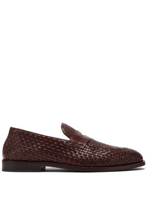 Brunello Cucinelli penny-slot woven leather loafers - Brown