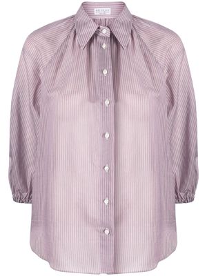 Brunello Cucinelli pinstripe cotton shirt - Purple