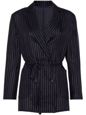 Brunello Cucinelli pinstripe-pattern belted blazer - Blue