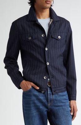 Brunello Cucinelli Pinstripe Virgin Wool Jacket in C005 Navy White