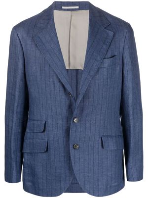 Brunello Cucinelli pinstriped linen blazer - Blue