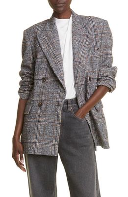 Brunello Cucinelli Plaid Double Breasted Wool Jacket in C001 Blue Grey
