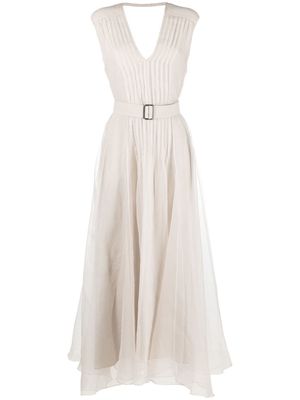 Brunello Cucinelli pleat-detail V-neck dress - Neutrals