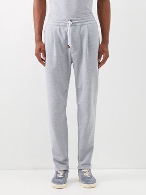 Brunello Cucinelli - Pleated Cotton-blend Jersey Track Pants - Mens - Grey