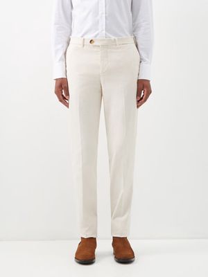 Brunello Cucinelli - Pleated Cotton-blend Trousers - Mens - Cream