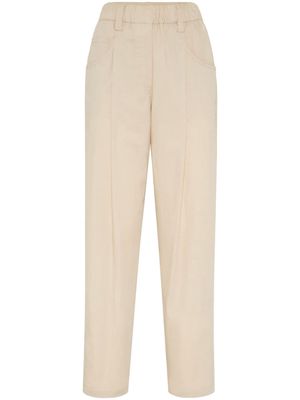 Brunello Cucinelli pleated cotton straight-leg trousers - Neutrals