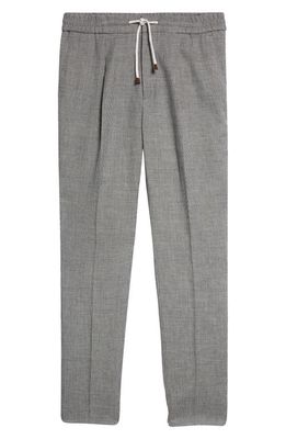 Brunello Cucinelli Pleated Gingham Drawstring Linen & Wool Pants in C062 Grey
