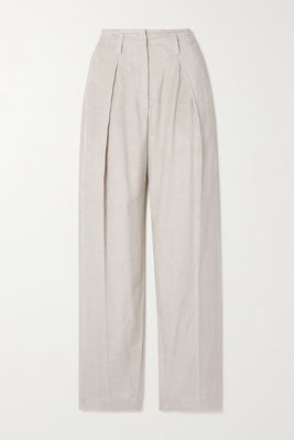 Brunello Cucinelli - Pleated Linen-blend Corduroy Wide-leg Pants - White