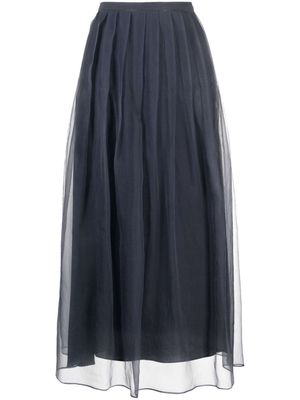Brunello Cucinelli pleated silk midi skirt - Blue