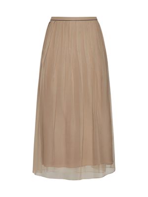 Brunello Cucinelli Pleated Tulle Midi Skirt