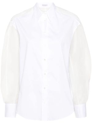 Brunello Cucinelli pointed-collar panelled shirt - White