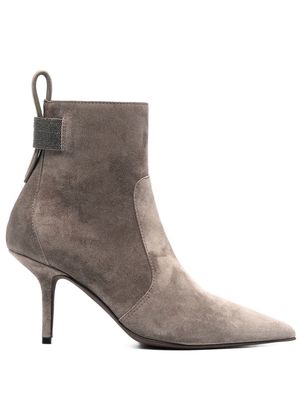 Brunello Cucinelli pointed-toe suede-leather boots - Grey