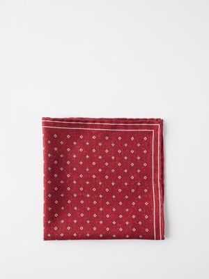 Brunello Cucinelli - Printed Silk Pocket Square - Mens - Dark Red