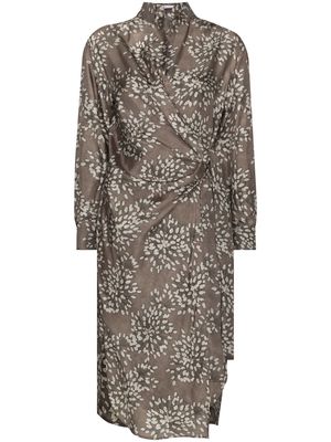 Brunello Cucinelli printed wrapped dress - Grey