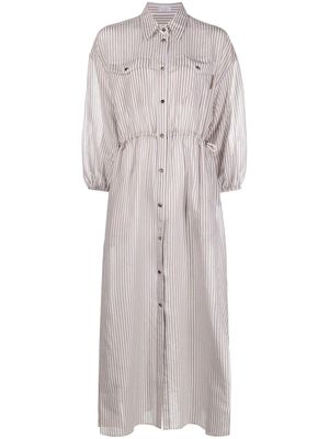 Brunello Cucinelli puff-sleeve striped shirtdress - White