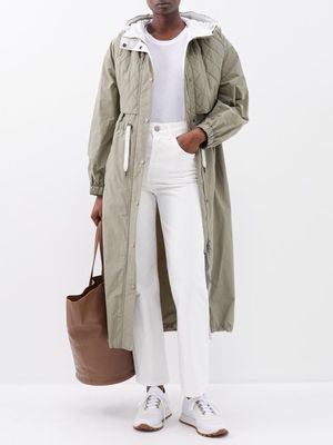 Brunello Cucinelli - Quilted-yoke Hooded Trench Coat - Womens - Khaki