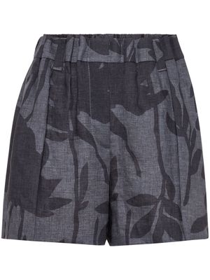 Brunello Cucinelli Ramage-print linen mini shorts - Grey