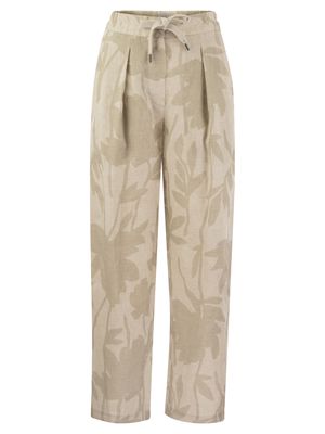 Brunello Cucinelli Ramage Print Linen Slouchy Trousers