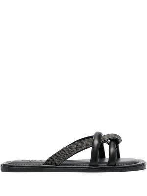 Brunello Cucinelli rhinestone-embellished leather sandals - Black