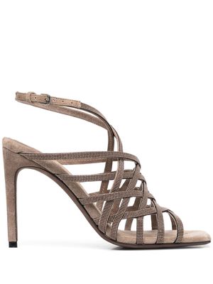 Brunello Cucinelli rhinestone high-heeled sandals - Brown