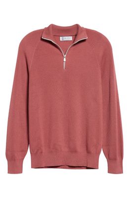 Brunello Cucinelli Rib Cotton Pullover in Lampone/Nebbia