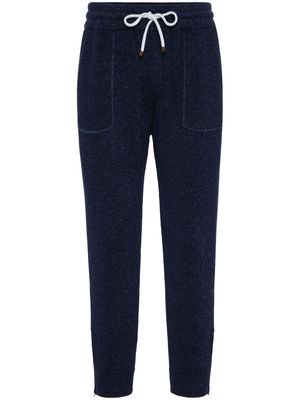 Brunello Cucinelli ribbed-knit cotton-blend track pants - Blue