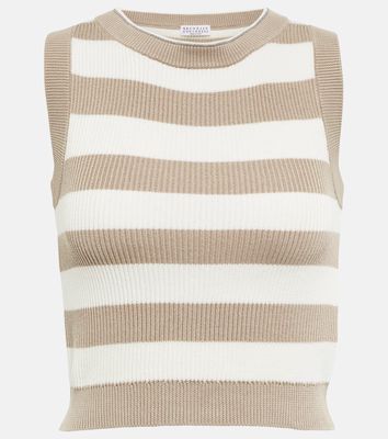 Brunello Cucinelli Ribbed-knit cropped cotton tank top