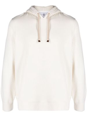 Brunello Cucinelli ribbed-knit drawstring hoodie - White