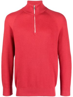 Brunello Cucinelli ribbed-knit half-zip jumper - Red