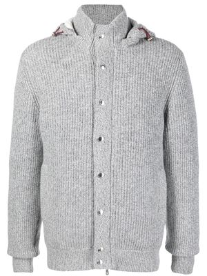 Brunello Cucinelli ribbed-knit hooded cardigan - Grey