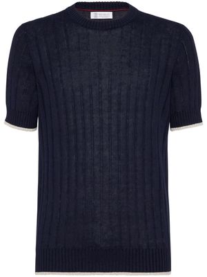 Brunello Cucinelli ribbed-knit short-sleeve jumper - Blue