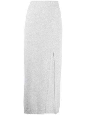 Brunello Cucinelli ribbed-knit side-slit skirt - Grey