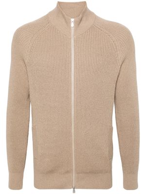 Brunello Cucinelli ribbed-knit zipped-up cardigan - Brown
