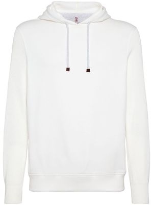 Brunello Cucinelli ribbed-sleeve cotton hoodie - White